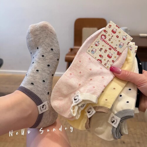 波点简约可爱运动船袜防滑不掉跟