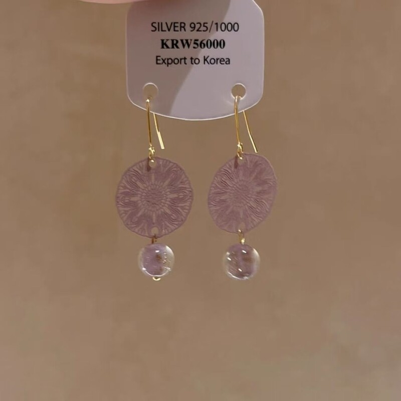 复古文艺手作紫色图腾圆珠耳环氛围感新中式百搭耳钩耳饰2026新款