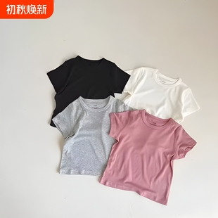 儿童夏季童装短袖女童夏装纯色T恤男宝宝夏款百搭半袖上衣薄款白t