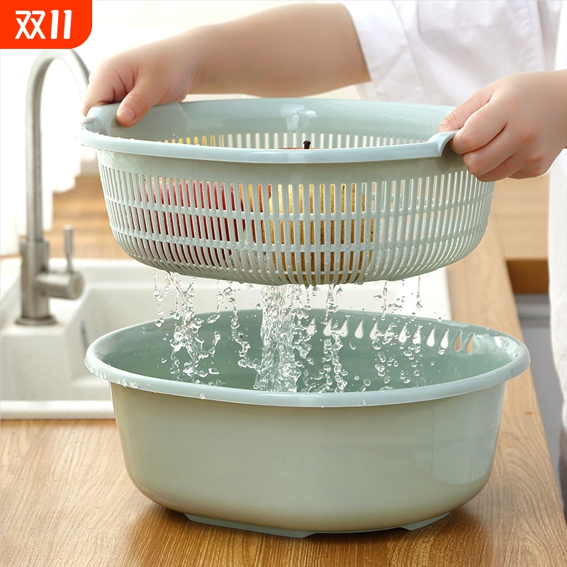 厨房双层塑料滴水篮洗菜盆