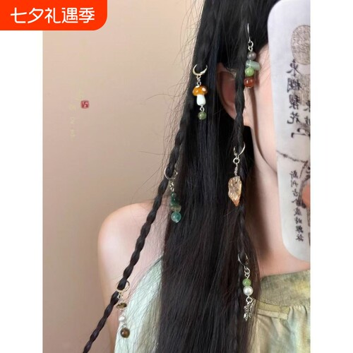 新中式森系民族风流苏发扣女夏天小众设计发夹可爱长辫子小巧发饰
