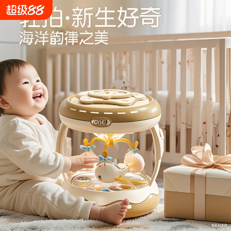 旋转木马手拍鼓婴儿玩具6-12个月宝宝早教益智音乐拍拍鼓可充电