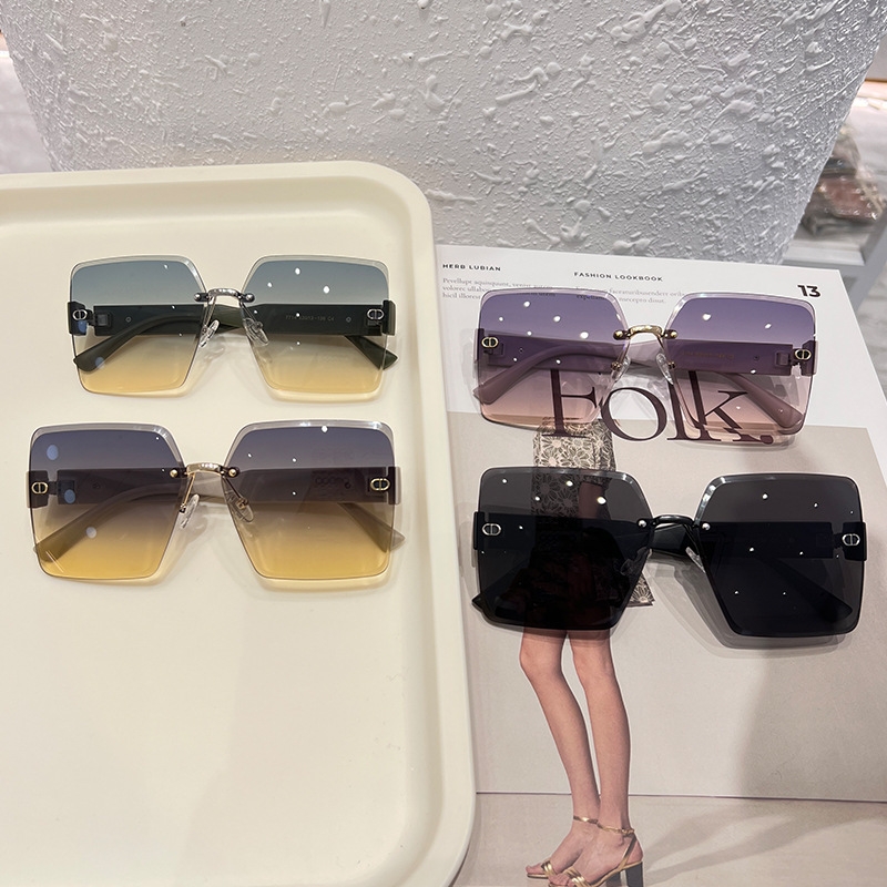 新款D家女款渐变高清无框防紫外遮阳时尚潮流墨镜抖音同款太阳镜