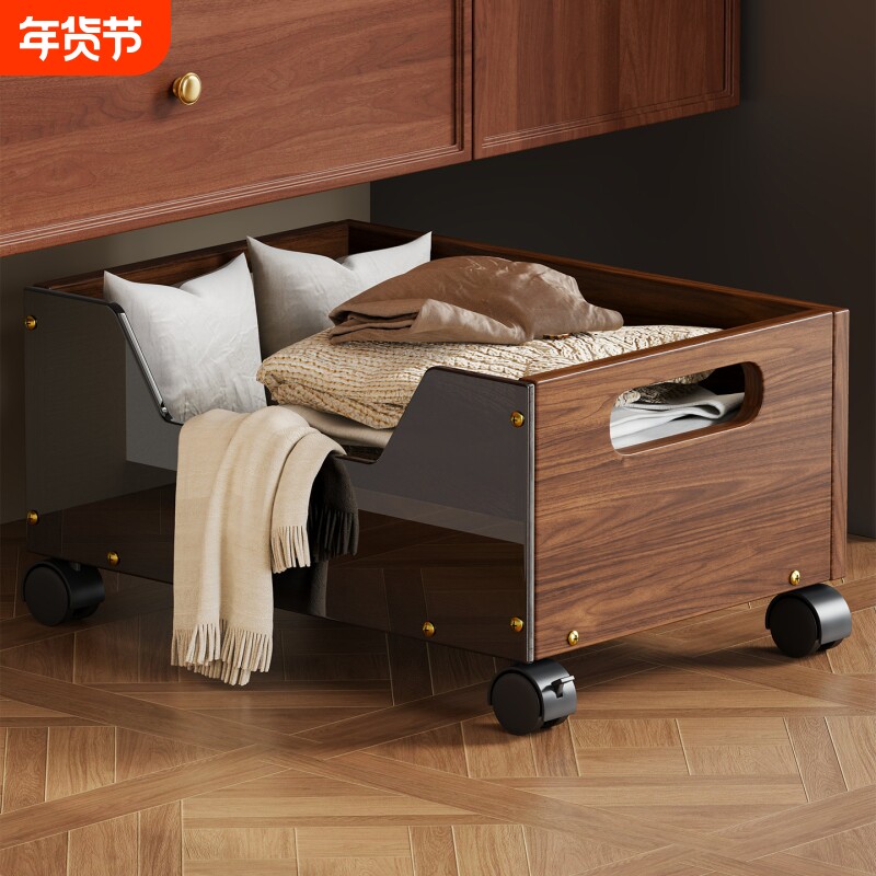 浴室柜下脏衣篓脏衣服收纳筐复古高颜值带轮储物筐洗漱台下方推车