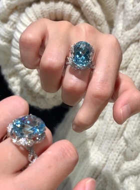 轻奢时尚款蓝宝石水滴鸽子蛋戒指女超绝个性轻奢开口食指戒气质潮