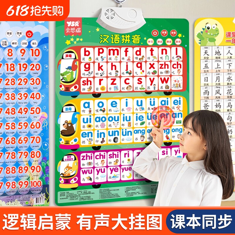 汉语拼音字母表墙贴有声挂图学声母韵母点读发声书识字早教音标