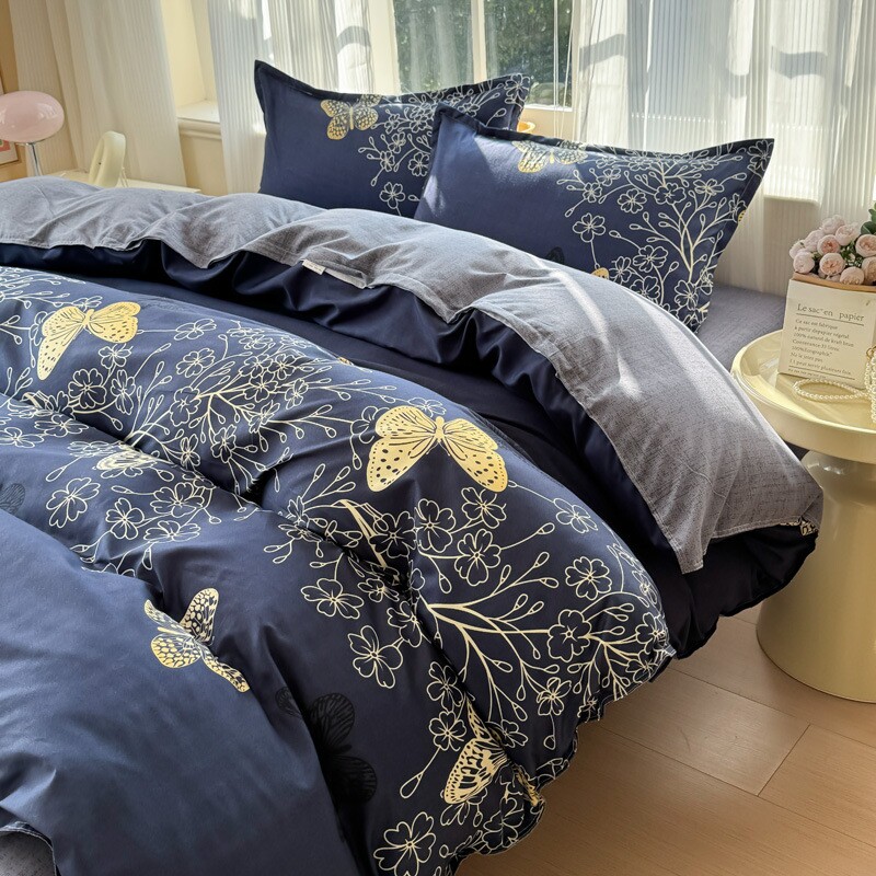 无印良品款磨毛简约风四件套芦荟棉被套床单三件套学生宿舍礼品