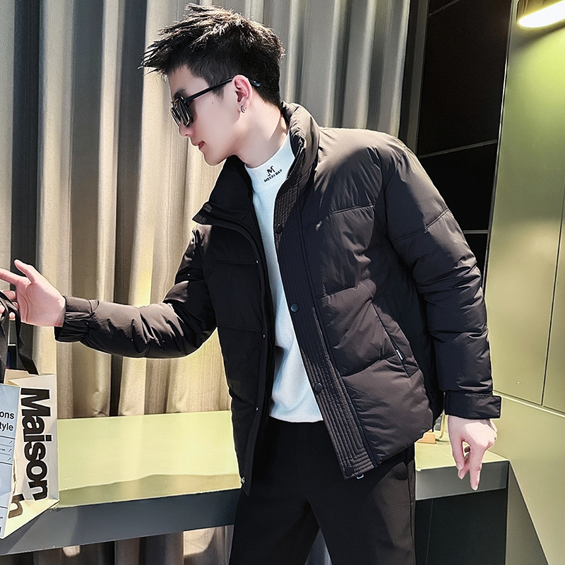 冬季潮牌羽绒棉服男款休闲立领加厚短款上衣2025新款男士冬装白色
