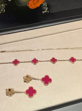 高定品质多巴胺粉色气泡珐琅四叶草项链五花手链耳环十花二十花