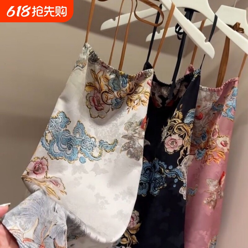 夏季薄款国潮吊带睡裙女韩版甜美碎花高级感洋气简约时尚家居服外