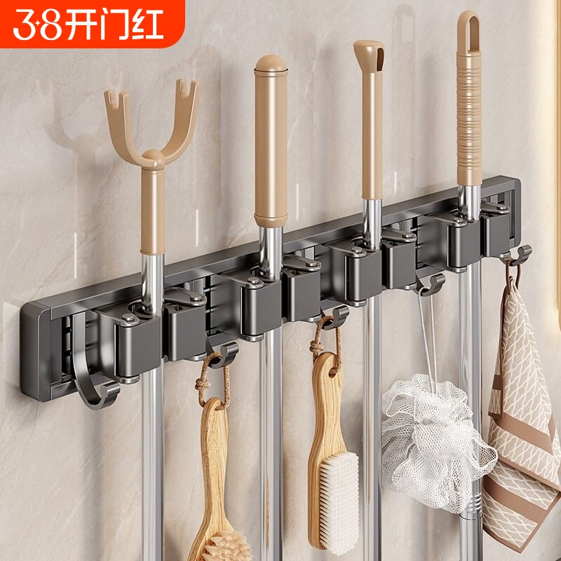 免打孔强力拖把壁挂夹神器挂钩扣收纳挂架卫生间吸盘扫把浴室承重