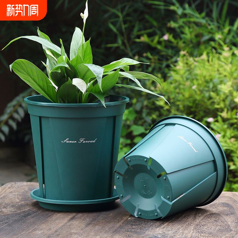 简约加厚大号花盆控根青山盆不烂根家用塑料花盆托盘耐用加仑盆