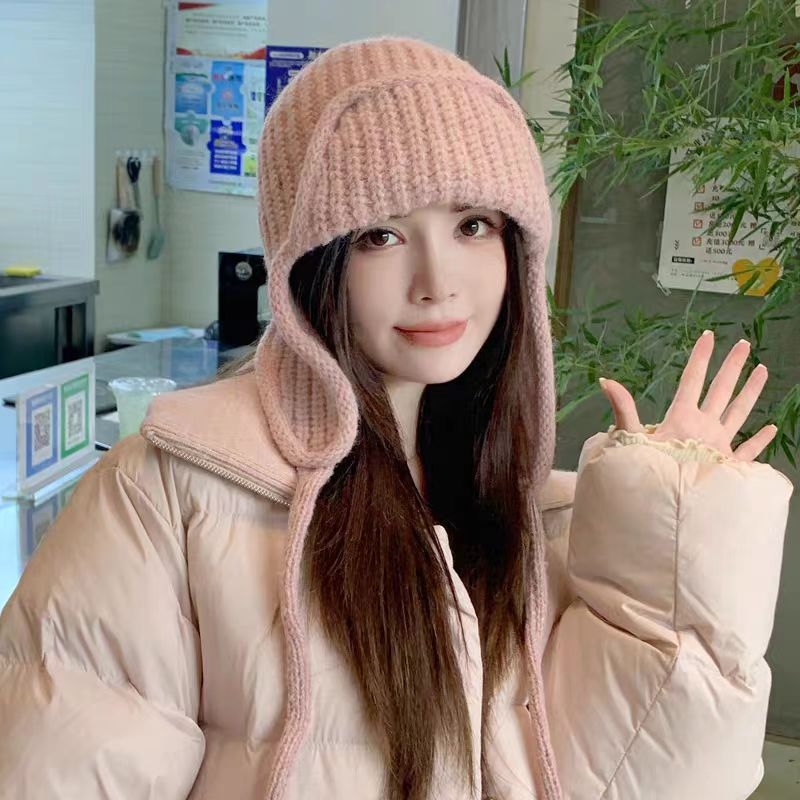 新护耳针织雷锋帽子女士秋冬季大头围护脸保暖东北滑雪飞行毛线帽