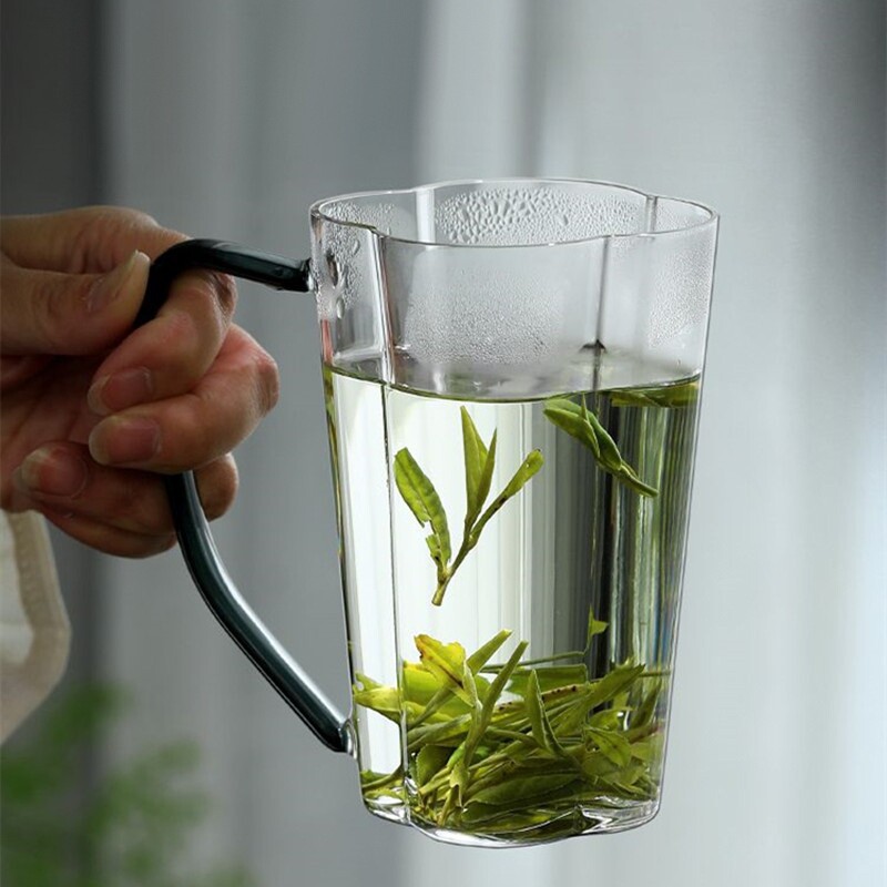 高硼硅玻璃绿茶杯泡茶水杯夏女士花茶玻璃杯高颜值带把手杯子