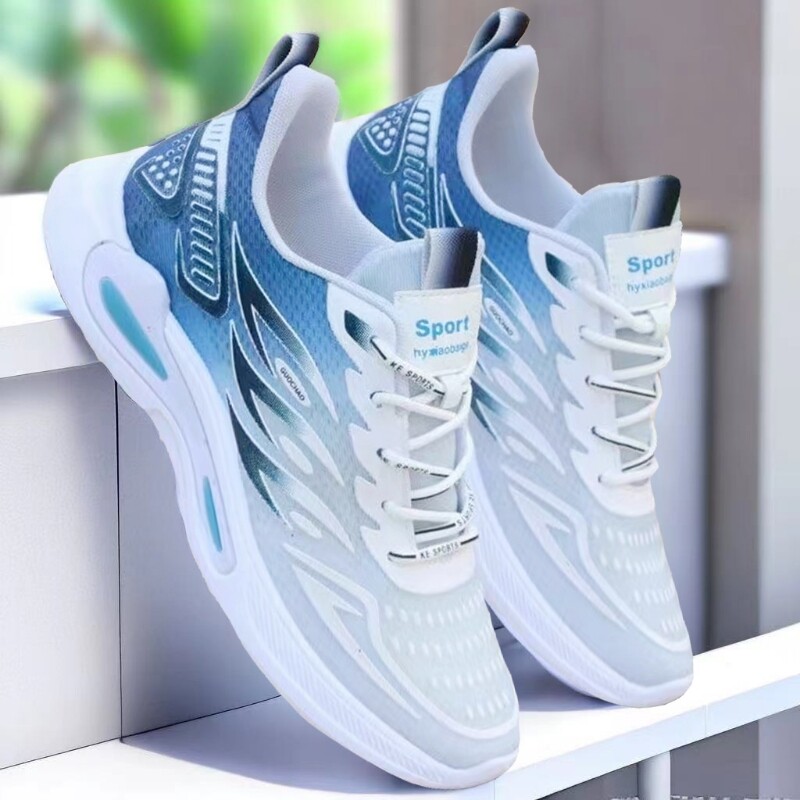 网面透气男鞋2024新款潮流冰丝运动休闲鞋学生软底跑步鞋黑色蓝色