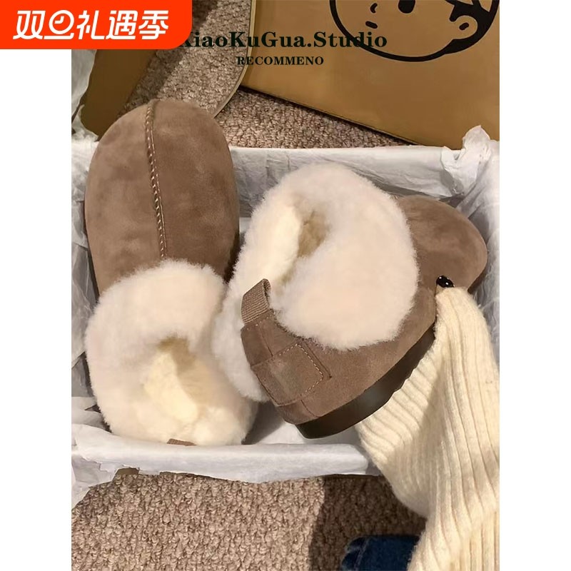 包头毛毛拖鞋女款2025新款冬季小个子内增高加绒雪地靴保暖棉鞋子