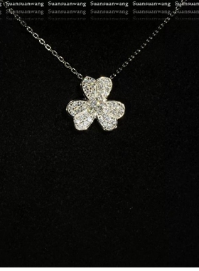 三叶草项链满钻18k花瓣吊坠迷你幸运草花朵玫瑰金白金锁骨链