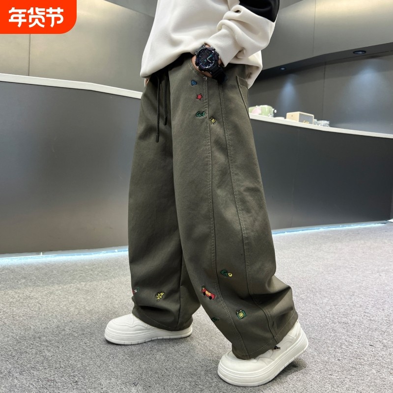 儿童装男童冬季一体加绒裤子2026新款中大童春秋款加厚弯刀运动裤,童装/婴儿装/亲子装,裤子,淘宝优惠券,粉丝福利购,淘宝优惠卷