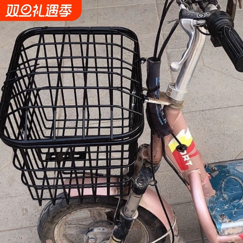 电动车筐车篮电瓶车自行车筐菜篮子加粗加大通用带盖大号前后车筐