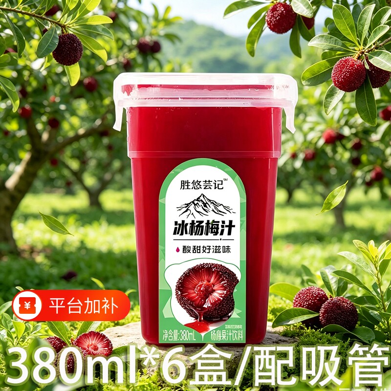 正宗冰杨梅汁380ml*6盒夏天果汁饮料酸梅汤夏季饮品瓶装果蔬冷冻