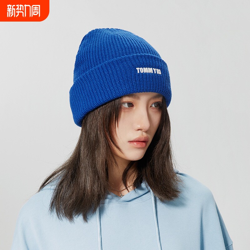 克莱因蓝毛线帽子男女秋冬ins针织帽保暖包头冷帽酷紫色爬山旅行