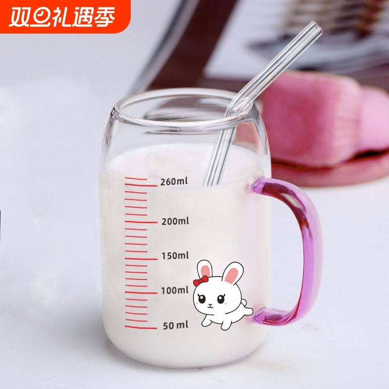 儿童牛奶杯带刻度宝宝奶杯家用微波炉可加热早餐奶粉耐高温玻璃杯