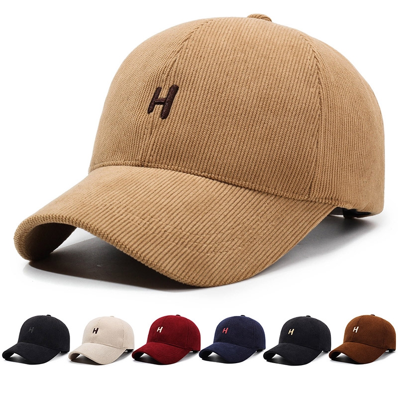 高品质灯芯绒H字母鸭舌帽