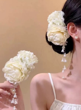 茉莉花白~白色铃兰花流苏发夹女超仙氛围感头饰侧边夹拍照度假风