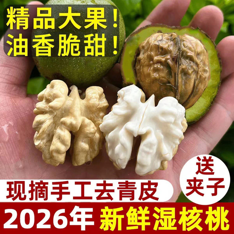 现货2026新鲜湿核桃 去青皮薄皮嫩黑桃带青皮绿皮孕妇生核桃5斤装