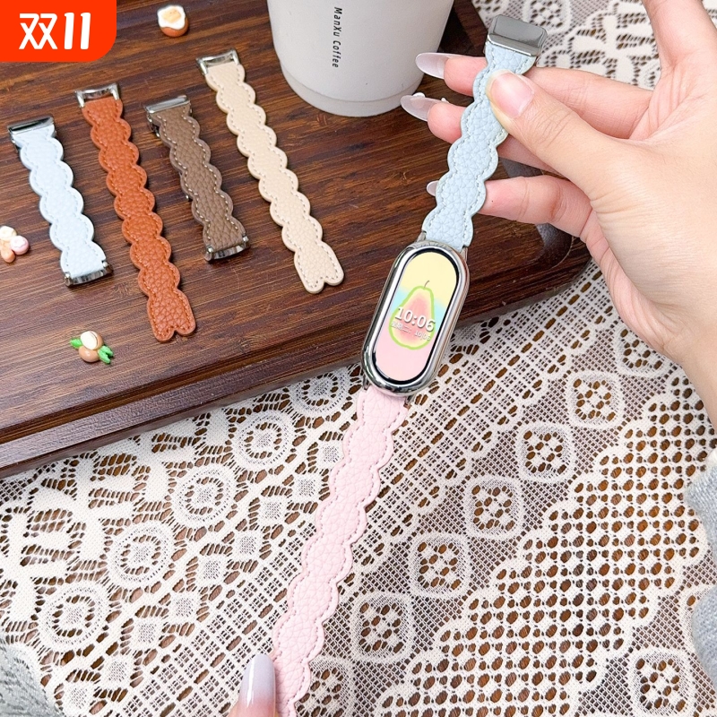 适用小米手环10表带折叠扣二合一8波浪边荔枝纹9陶瓷版NFC腕带ins智能运动腕带替换配件硅胶防摔软壳