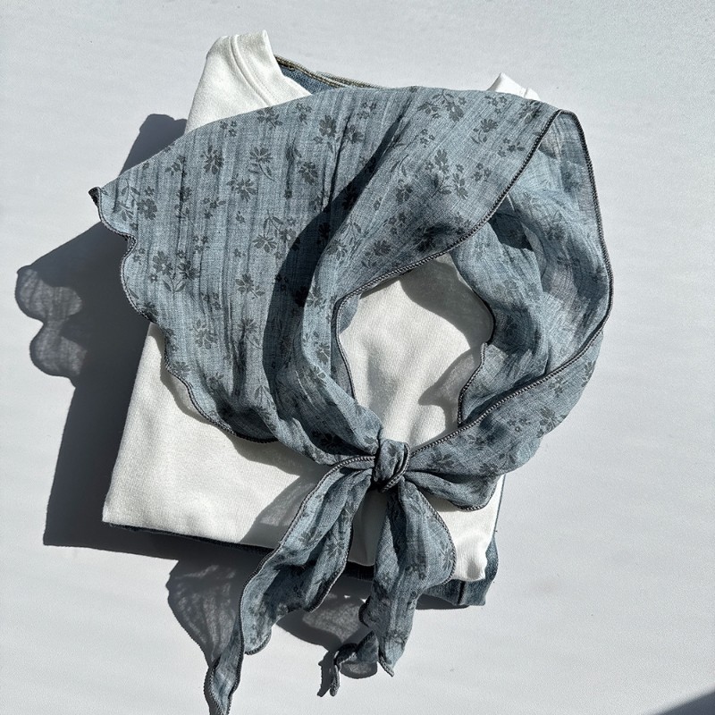 文艺清新低饱和色三角巾女棉质森系春秋护颈领巾装饰保暖围巾碎花