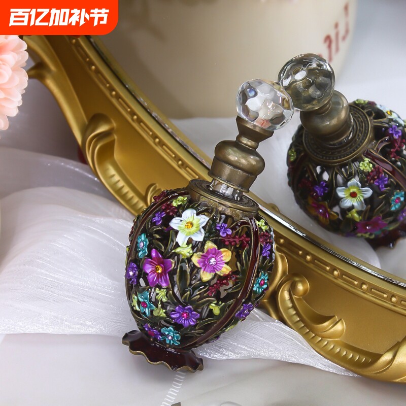 12ML镂空珐琅彩复古宫廷香水分装瓶精油瓶香精化妆水合金玻璃空