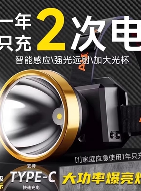 公牛头戴式强光头灯适用LED远射可充电防水超亮夜钓灯矿灯手电筒