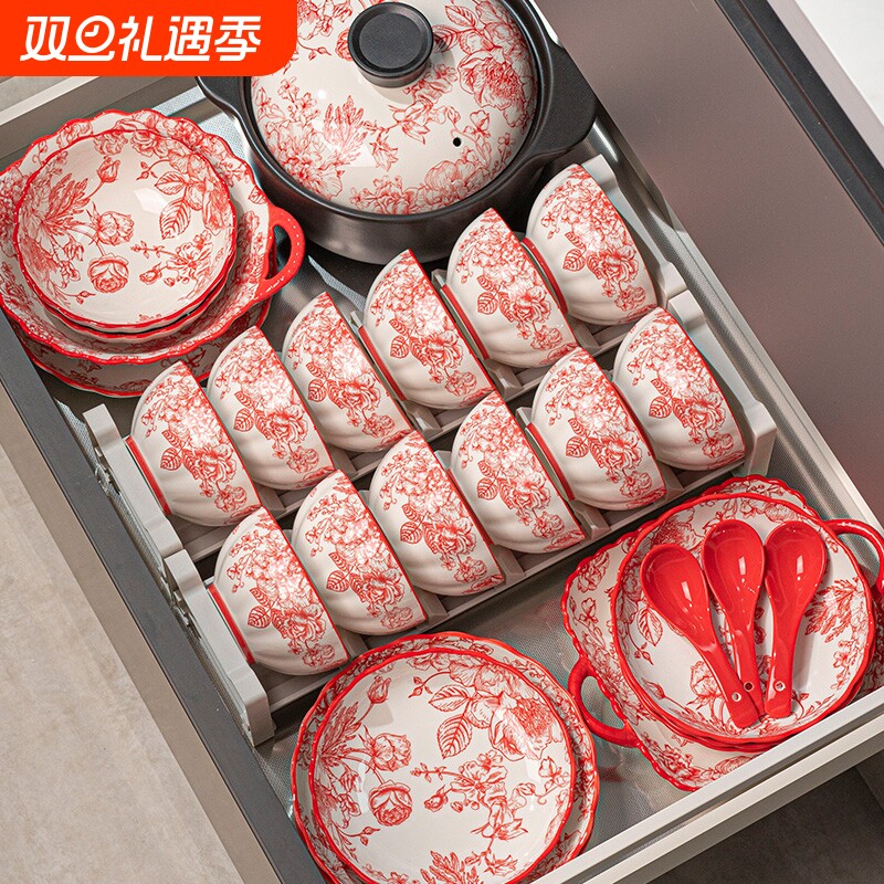 碗碟套装家用2025新款景德镇结婚餐具订婚送新人陪嫁碗筷新婚礼物
