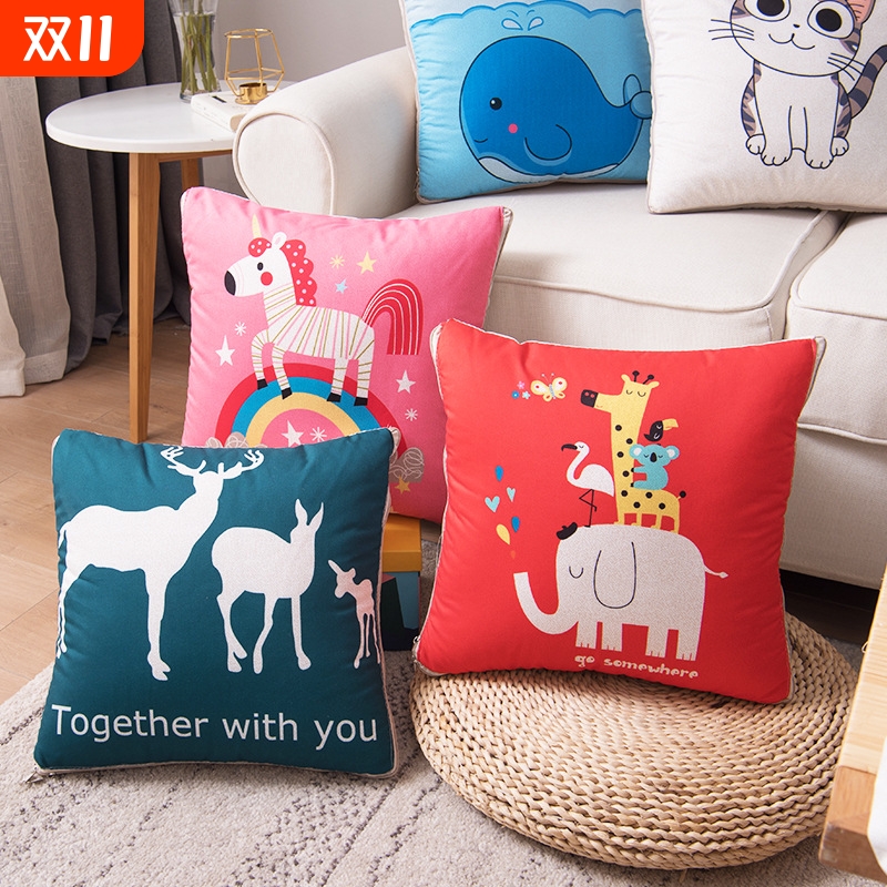 沙发抱枕被子两用LOGO毛绒汽车靠垫广告午睡枕卡通毛绒礼品被批发