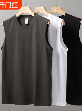纯棉男士背心夏季ins宽松圆领篮球体恤运动坎肩白色T恤打底衫黑色