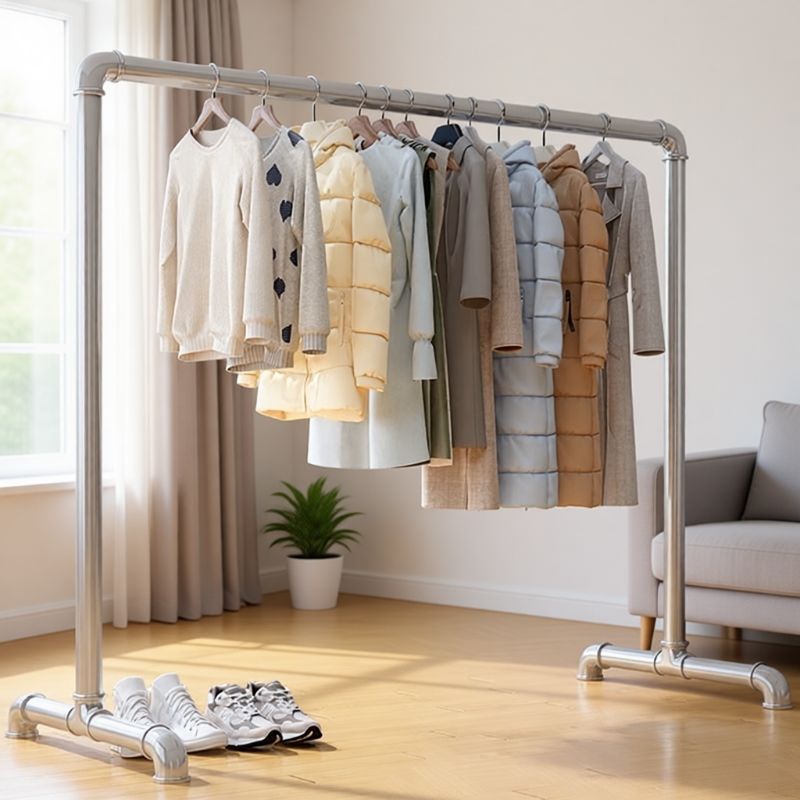 落地 服装架展示架地摊新款阳台晾晒被货架挂衣服架子单杆架水管