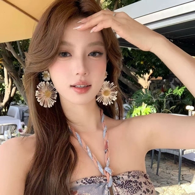 蜜桃茶夏威夷午后度假风太阳花耳环夸张女海边旅游拍照耳饰