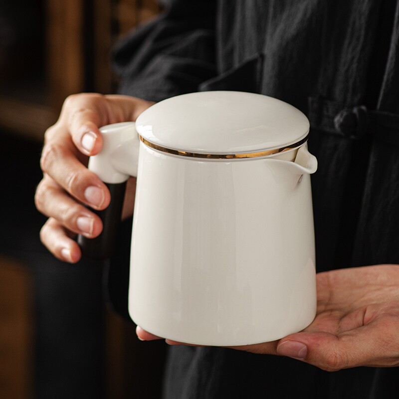 羊脂玉白瓷大号茶壶茶水分离茶具茶杯套装陶瓷家用泡茶器一壶高温