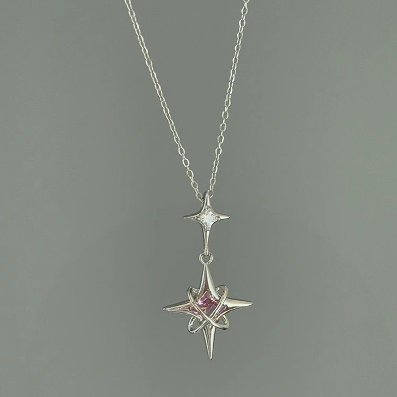 「biu boom」中古银色四芒星项链冷淡风小众复古设计感超闪锁骨链