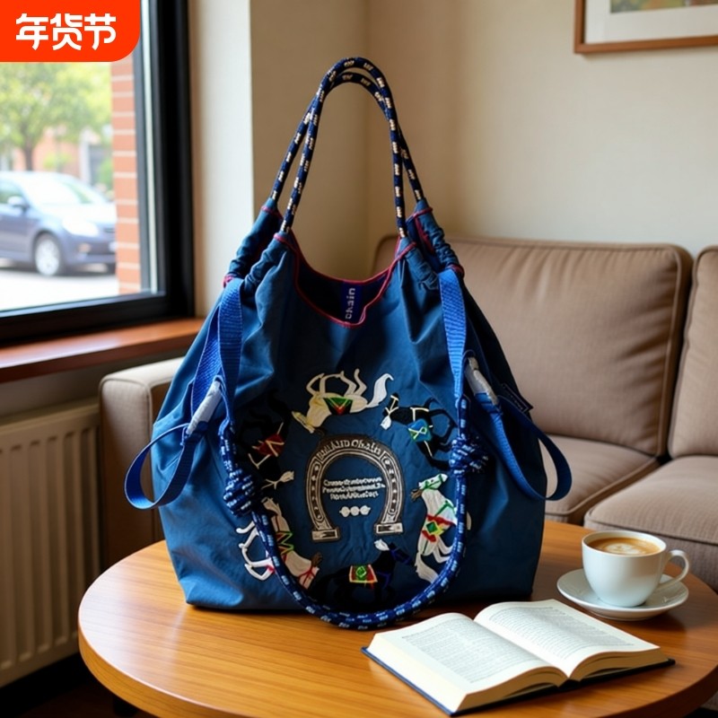 高圆圆同款刺绣购物袋大容量手拎包牛津布防水面料手提斜跨单肩包,箱包皮具/热销女包/男包,托特包,淘宝优惠券,粉丝福利购,淘宝优惠卷