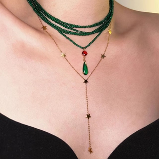 「哈尔」小众轻奢高级感绿色串珠choker叠戴项链法式复古锁骨链女