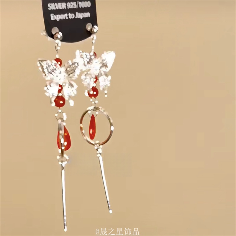 血泊蝴蝶~新中式耳环女超仙垂坠感耳饰cos天官赐福蝴蝶无耳洞耳夹