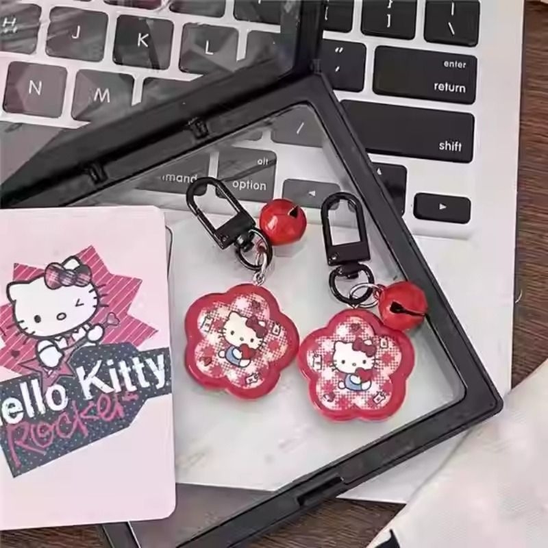 花花复古红kt铃铛钥匙扣卡通小猫趣味可爱挂件情侣闺蜜配饰礼物