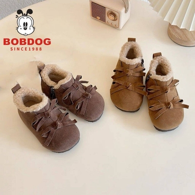 巴布豆女童棉鞋2025秋冬儿童加绒女宝毛毛鞋冬季女孩毛绒冬鞋防滑