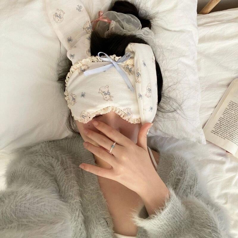 原创蓝色蝴蝶结兔子印花眼罩高颜值甜美睡眠遮光眼罩午睡护眼罩女