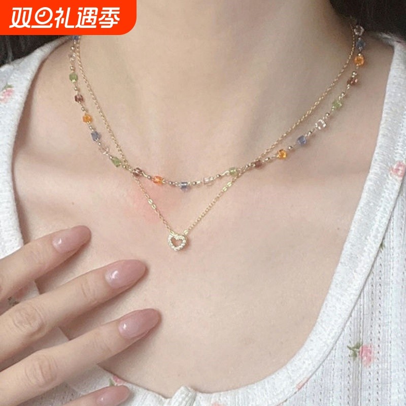 彩色叠戴项链设计少女心甜美高级感锁骨链百搭清新俏皮choker颈