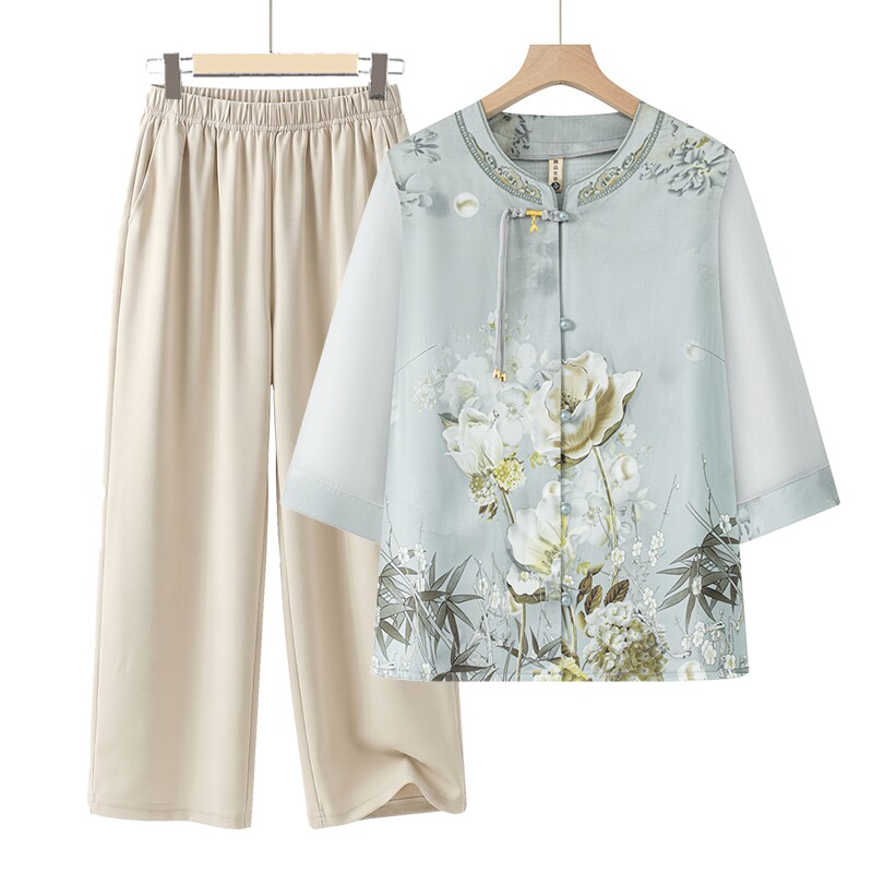 新中式奶奶夏季衬衫衣服中老年女图片