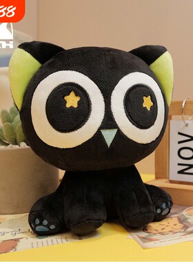 罗小黑战记黑色猫咪毛绒玩具大眼猫公仔可爱猫抱枕猫大号布娃娃批