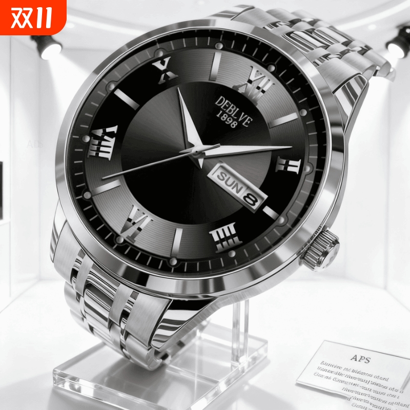 手表男款防水高级感全自动男表数字双日历防水腕表男机械风全自动